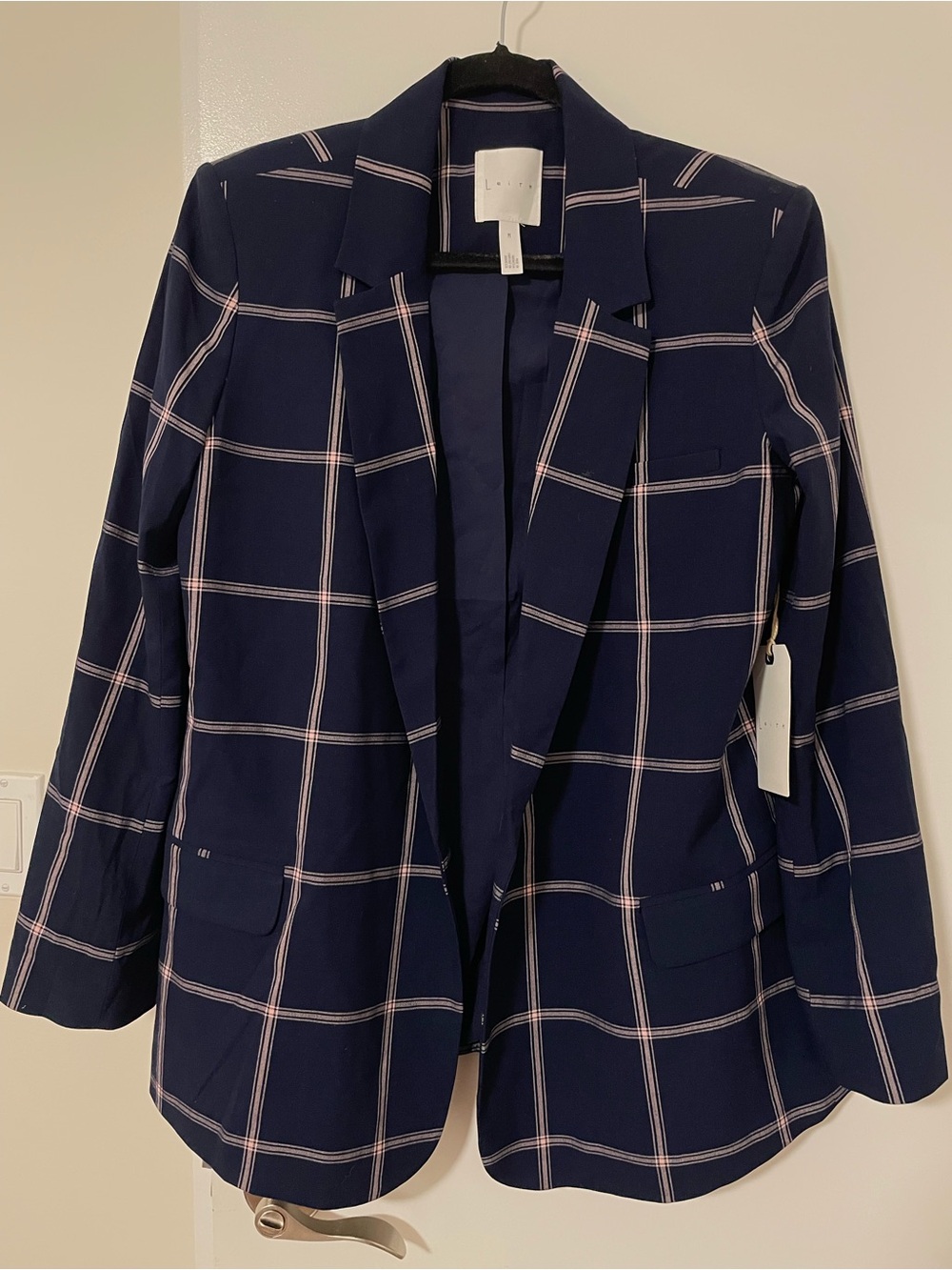 Leith Navy Blazer with Pale Pink Windowpane